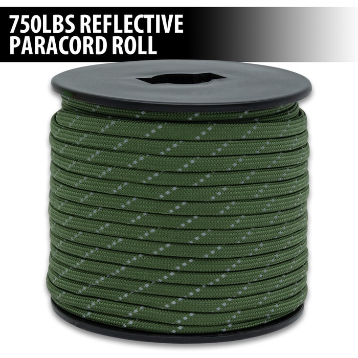 Full image of OD Green 750LBS Reflective Paracord Roll.